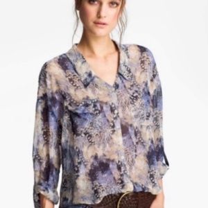 Free People Easy Rider Blue Sheer Button Down Top